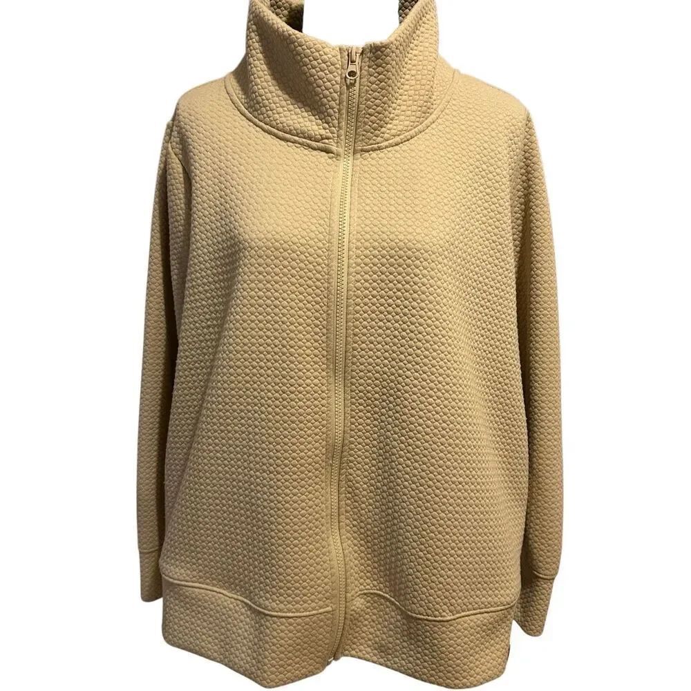 Pro Player Women's 2X Tan Quilted Textured Full Zip Jacket Athletic Mock Neck